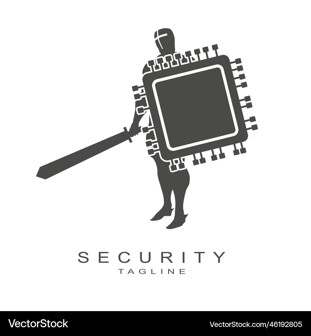 Knight with sword and microchip shaped shield Knight with sword and microchip shaped shield vector image