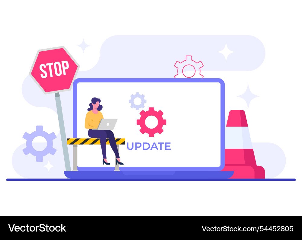 Laptop with software update screen flat system Laptop with software update screen flat system vector image