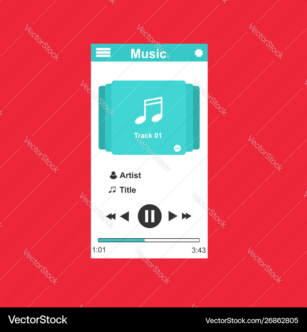 Media player application app template with flat Media player application app template with flat vector image