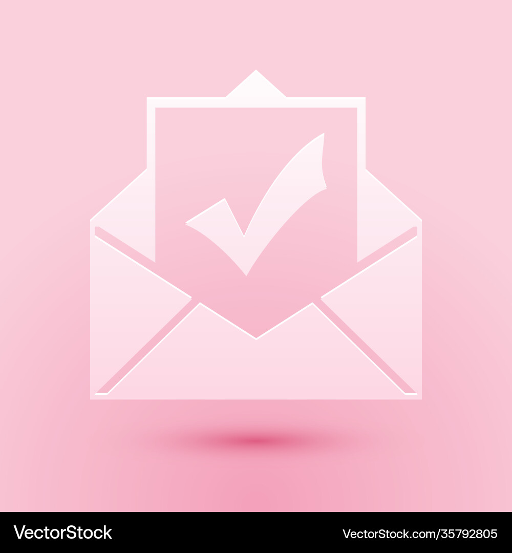Paper cut envelope with document and check mark Paper cut envelope with document and check mark vector image