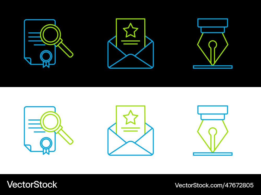 Set line fountain pen nib document with search Vector Image