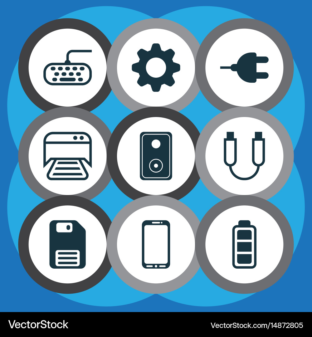 Set of 9 computer hardware icons includes printed vector image