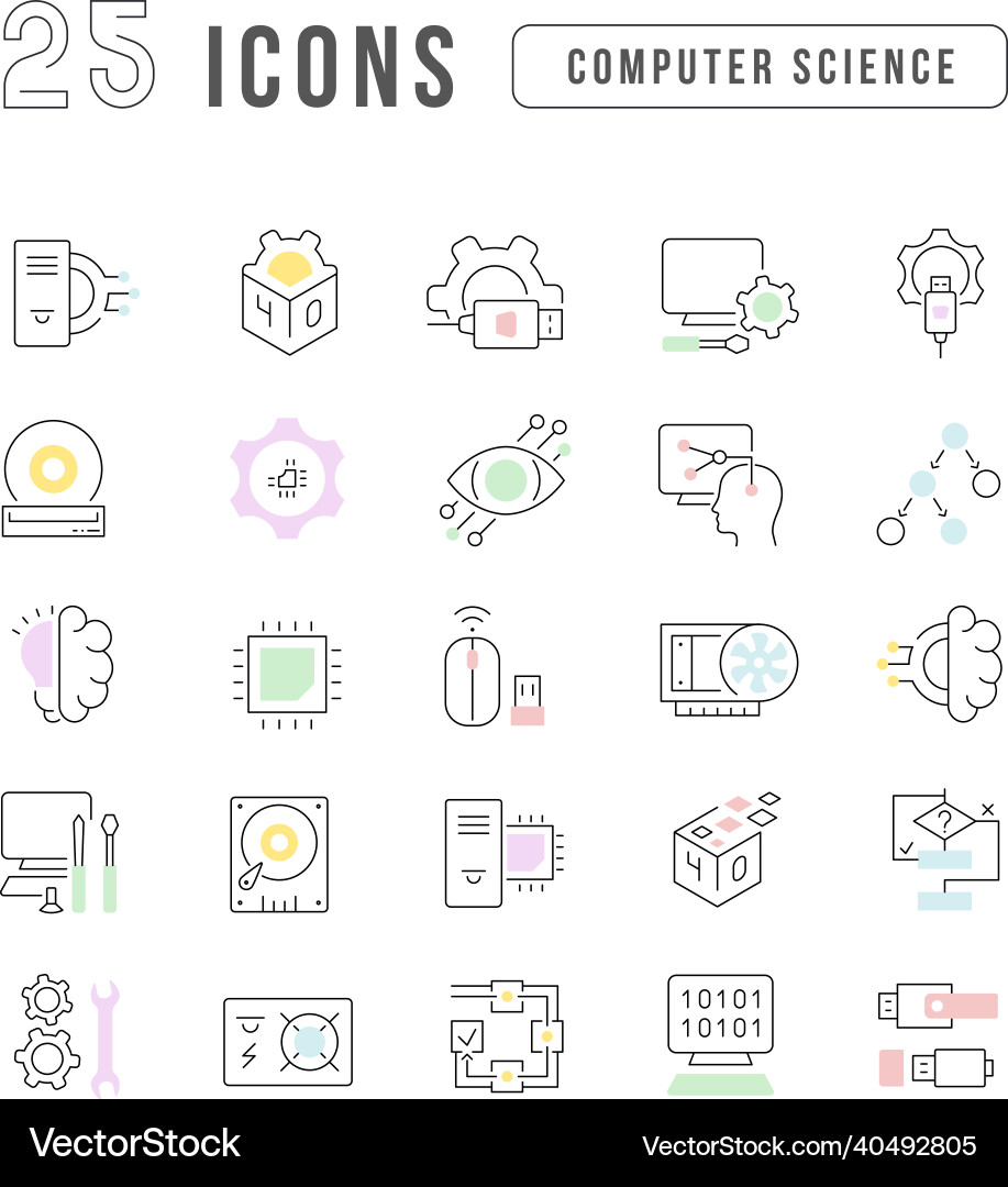 Set of linear icons computer science Set of linear icons computer science Vector Image