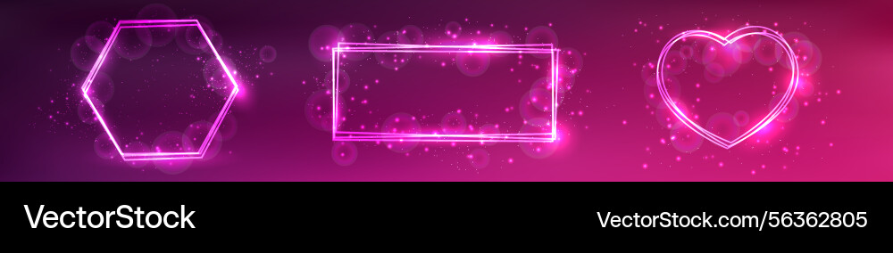 Set of three neon frames with shining effects Vector Image