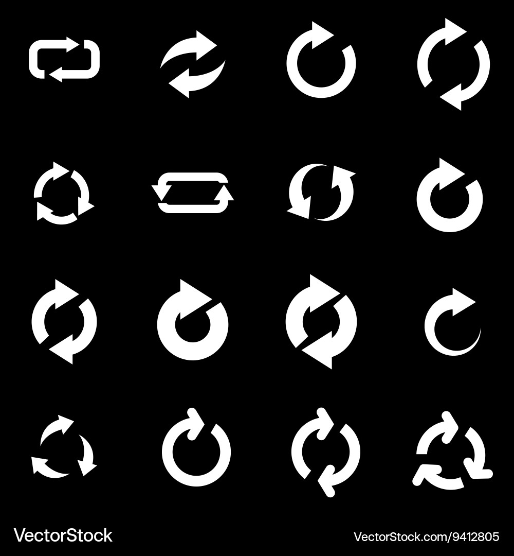 White Refresh Icon Set - Circular Arrows vector image