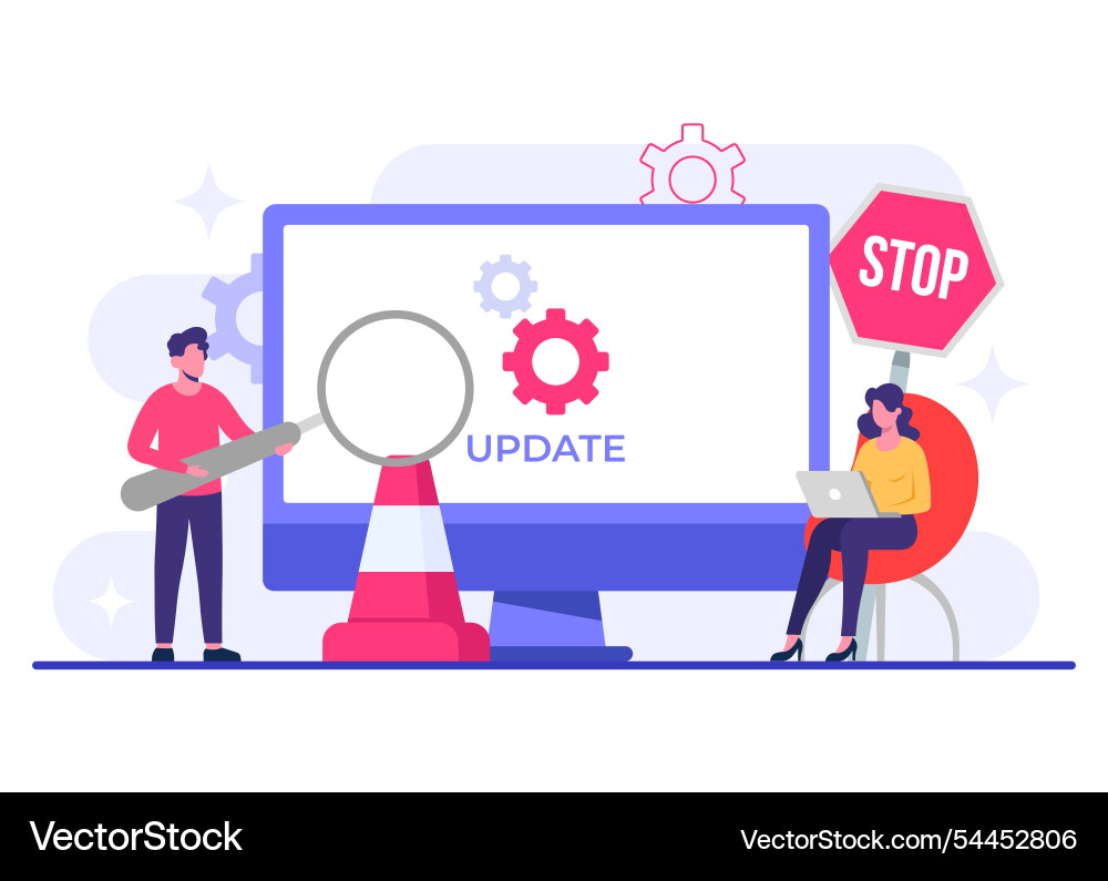 Computer with software update screen flat system Computer with software update screen flat system vector image