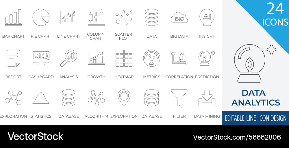 Data analytics and visualization line icons set Data analytics and visualization line icons set vector image