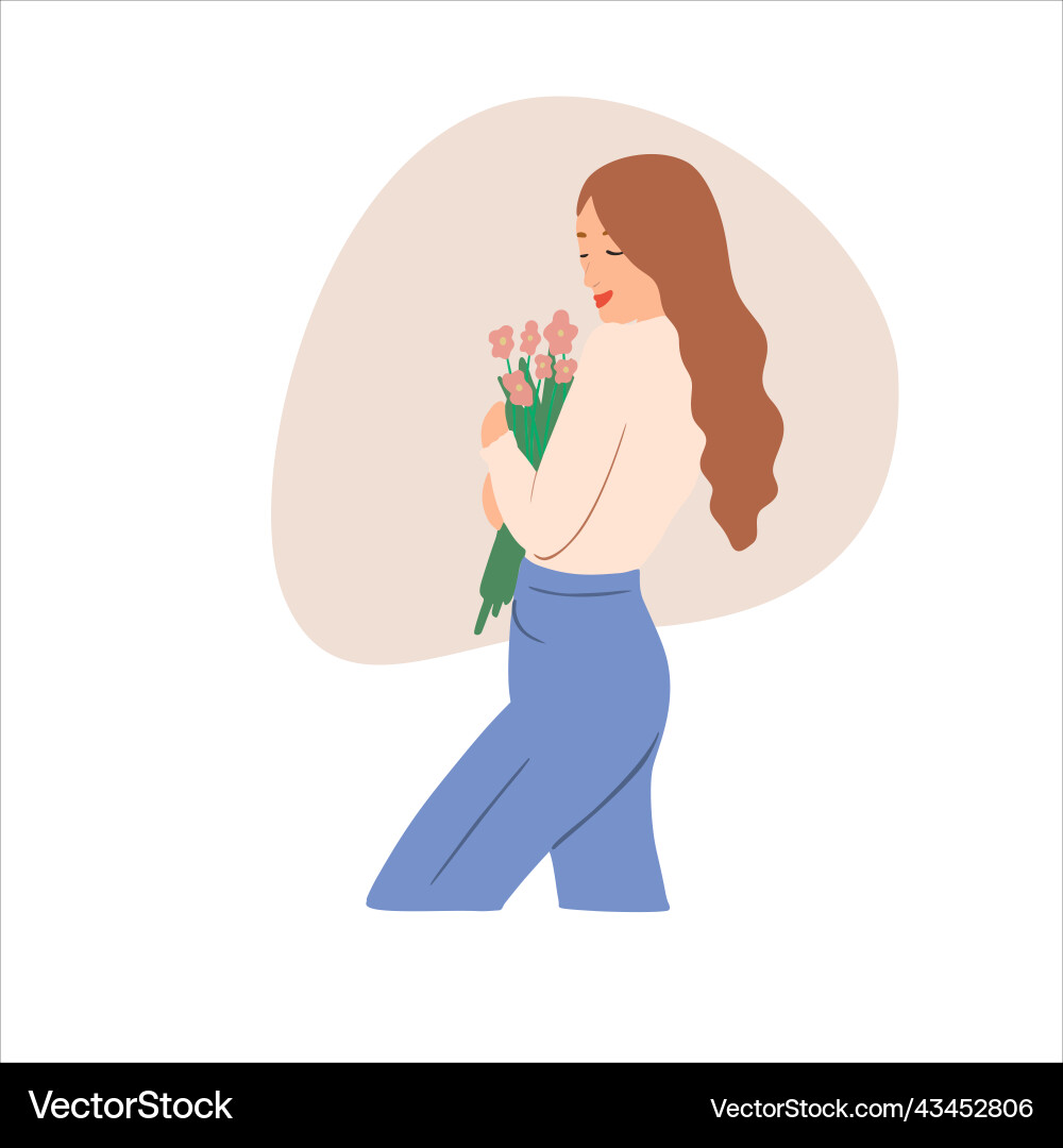 Elegant lady woman holding bouquet of flowers Elegant lady woman holding bouquet of flowers vector image