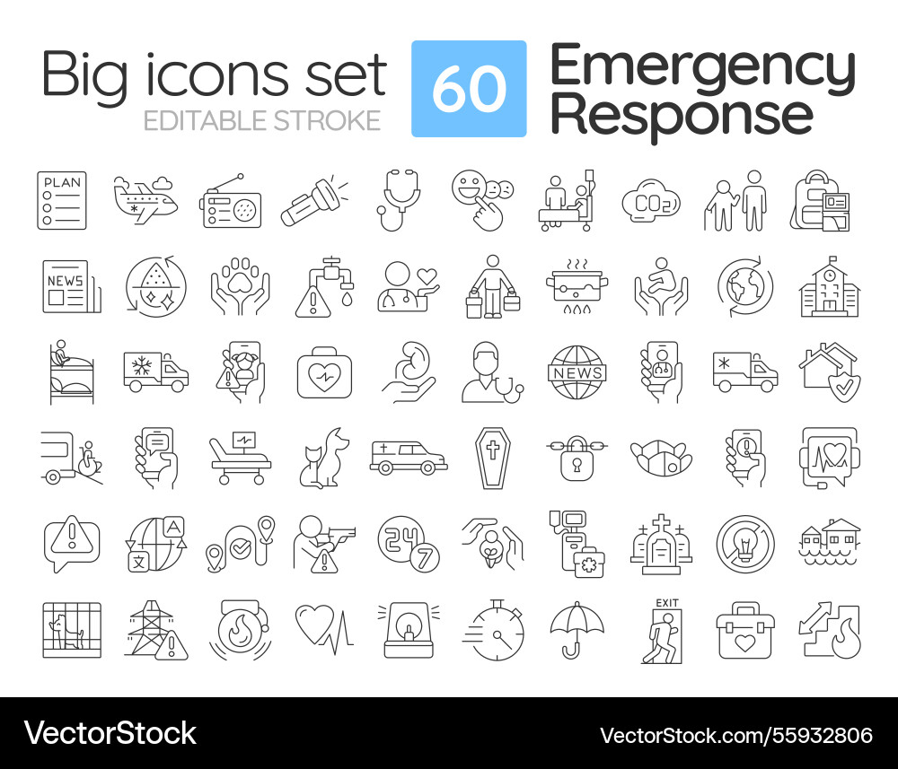 Emergency response linear icons set Vector Image