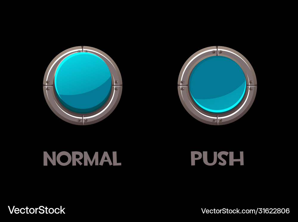Isolated round metallic buttons push Vector Image