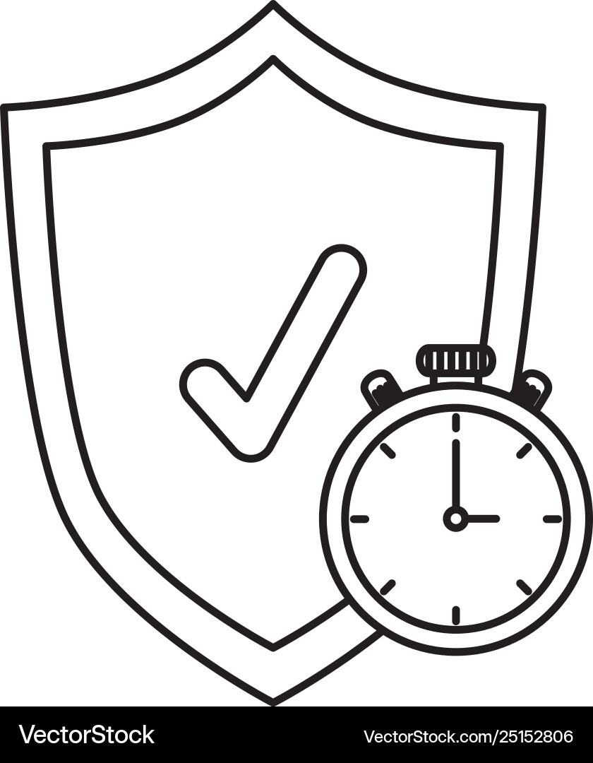 Shield with check symbol and chronometer vector image