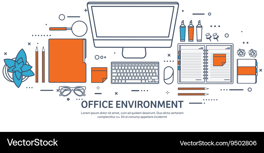 Workplace with table and computer vector image
