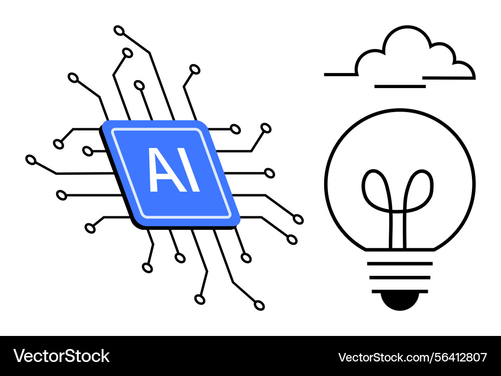 Ai chip with circuit lines linked to light bulb Ai chip with circuit lines linked to light bulb vector image