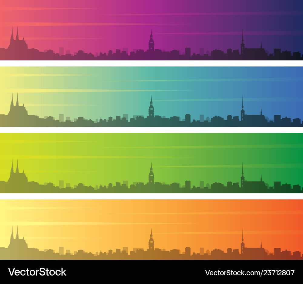 Brno multiple color gradient skyline banner Vector Image