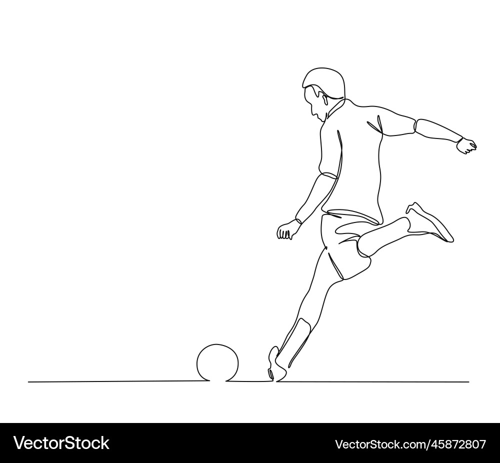Continuous one line drawing of soccer player Continuous one line drawing of soccer player vector image