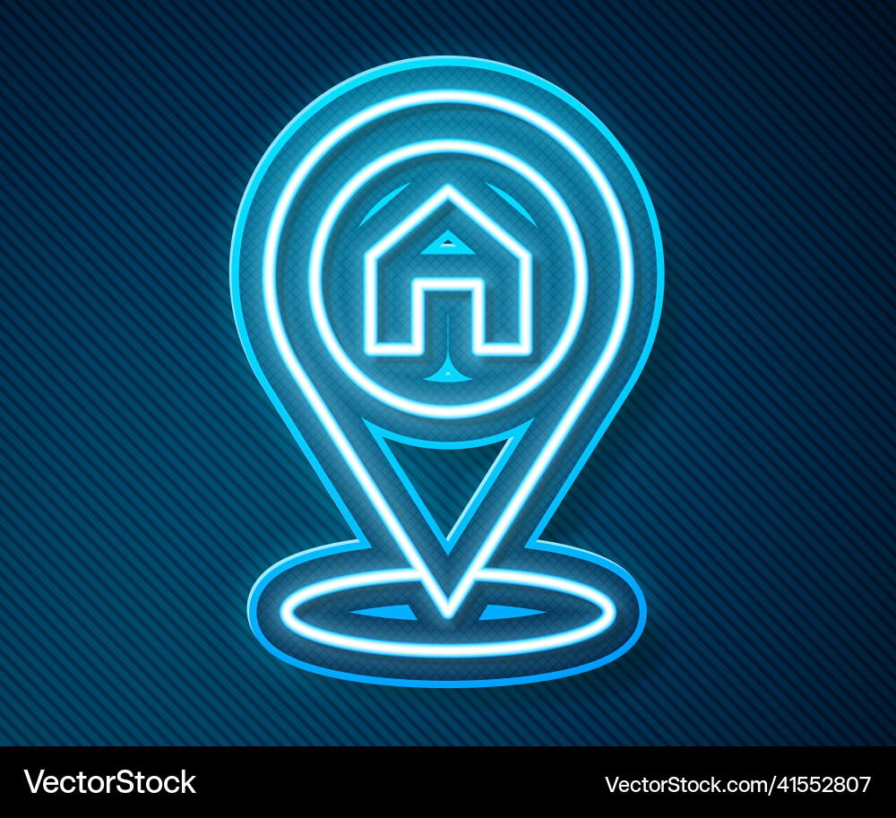 Glowing neon line map pointer with house icon Glowing neon line map pointer with house icon vector image