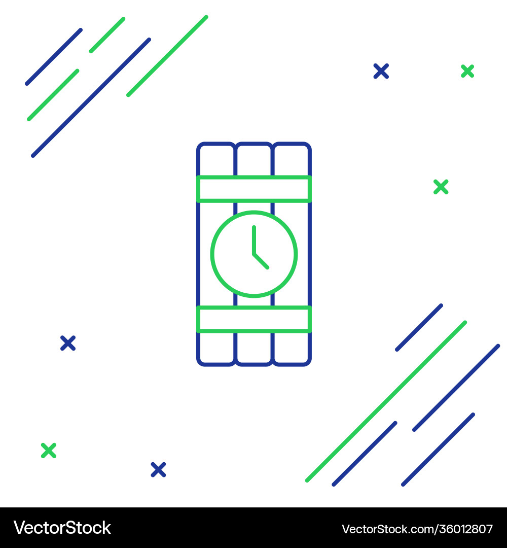 Line detonate dynamite bomb stick and timer clock Line detonate dynamite bomb stick and timer clock vector image