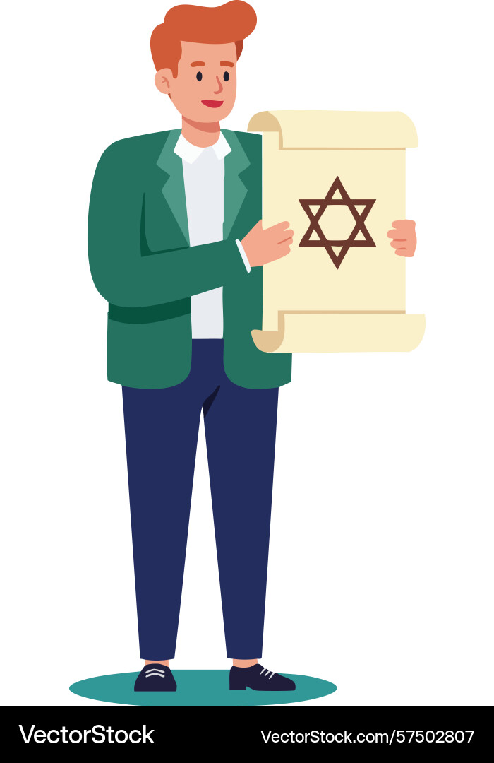 Man holding ancient scroll with star of david Man holding ancient scroll with star of david Vector Image