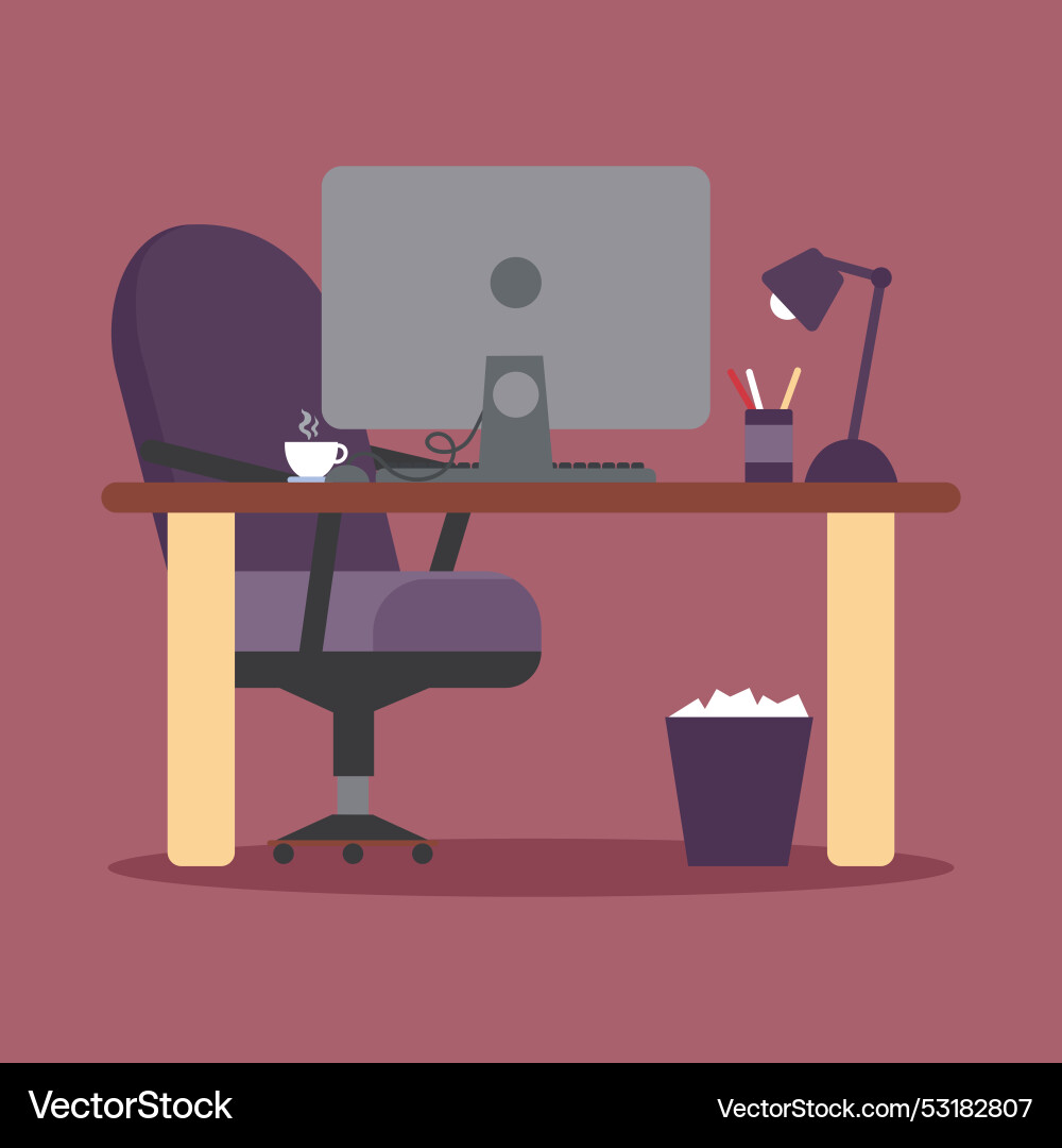 Modern workspace with computer desk and chair Vector Image