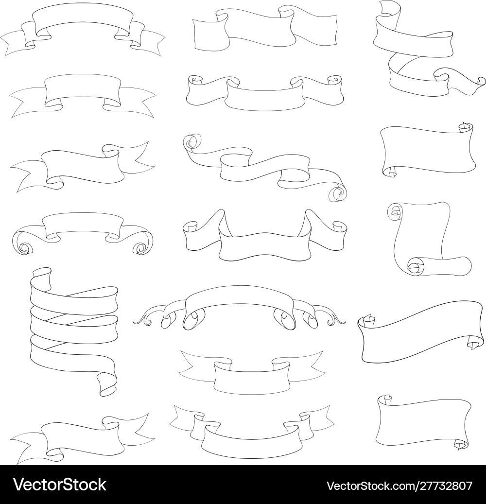 Paper Scroll & Ribbon Icons - Outline vector image