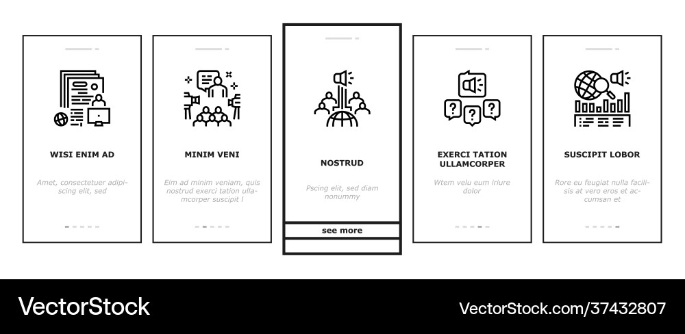 Pr public relations onboarding icons set Pr public relations onboarding icons set vector image