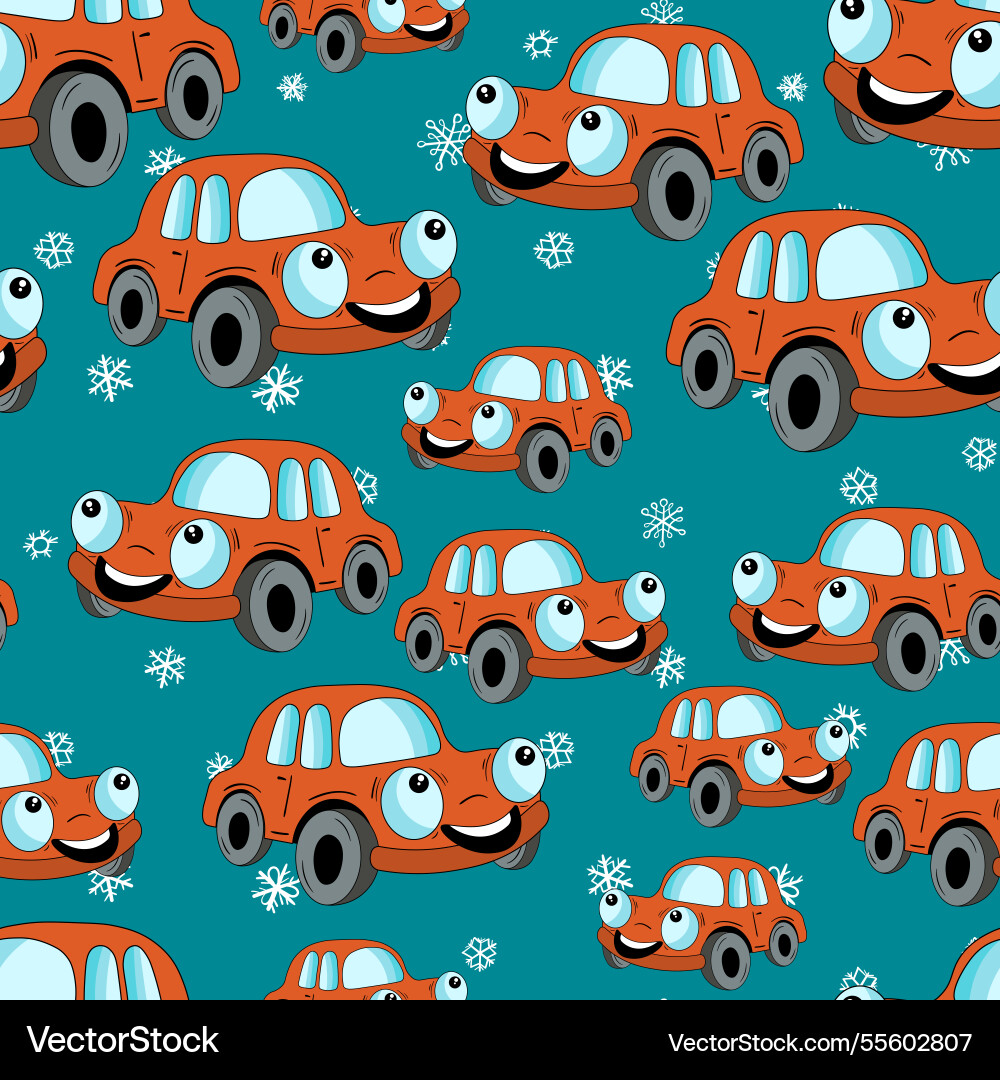 Seamless pattern with cute car on color background Seamless pattern with cute car on color background vector image