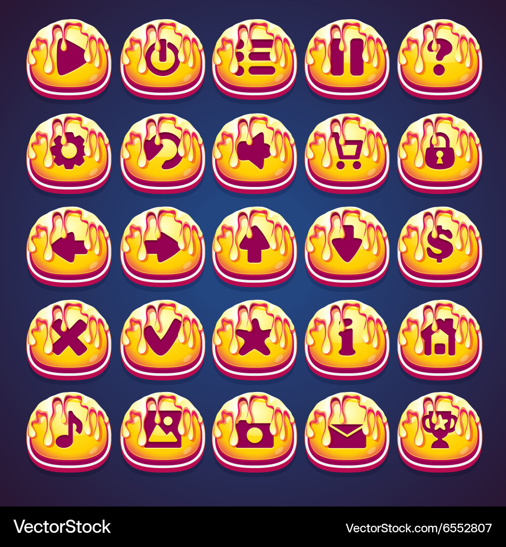 Set gold buttons for web video game in style Vector Image