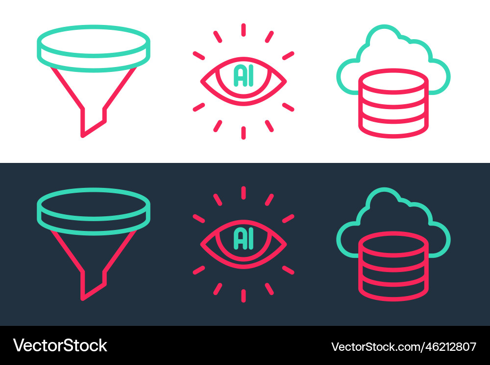Set line cloud database funnel or filter Set line cloud database funnel or filter vector image
