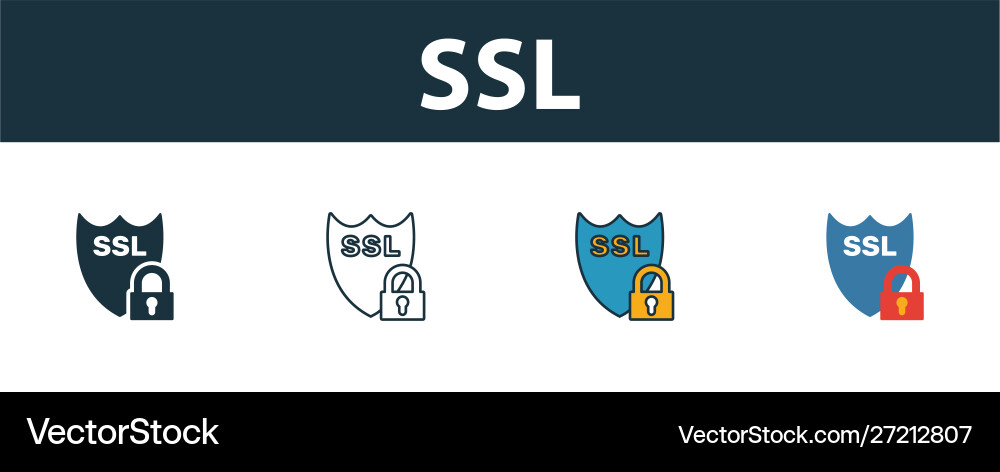 Ssl icon set four simple symbols in different Ssl icon set four simple symbols in different vector image
