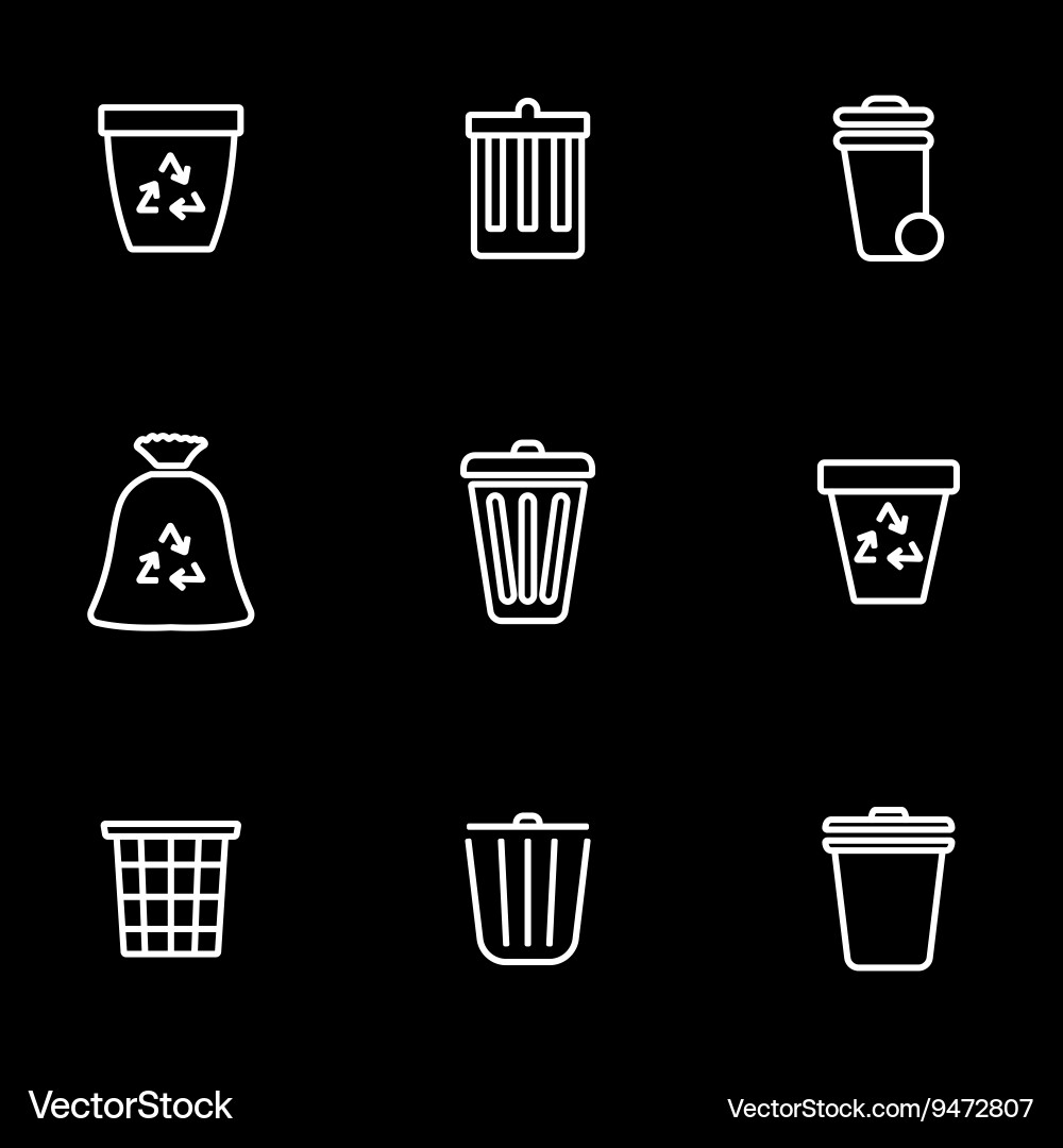 Trash Can Icon Set - Line Style Vector Image