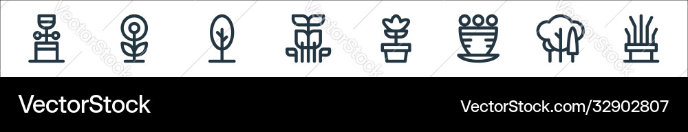 Tree and plant line icons linear set quality Tree and plant line icons linear set quality Vector Image