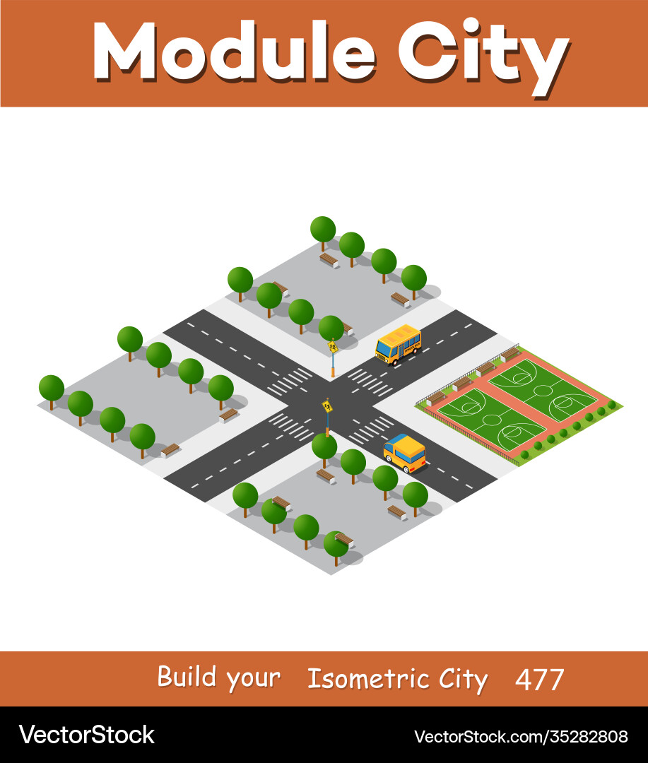 Isometric 3d block module district part Isometric 3d block module district part vector image