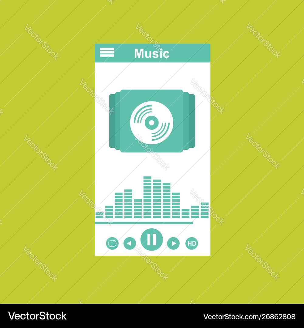 Media player application app template with flat Media player application app template with flat Vector Image