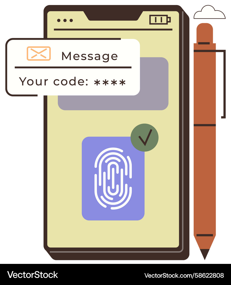 Mobile Authentication: OTP & Fingerprint Vector Image