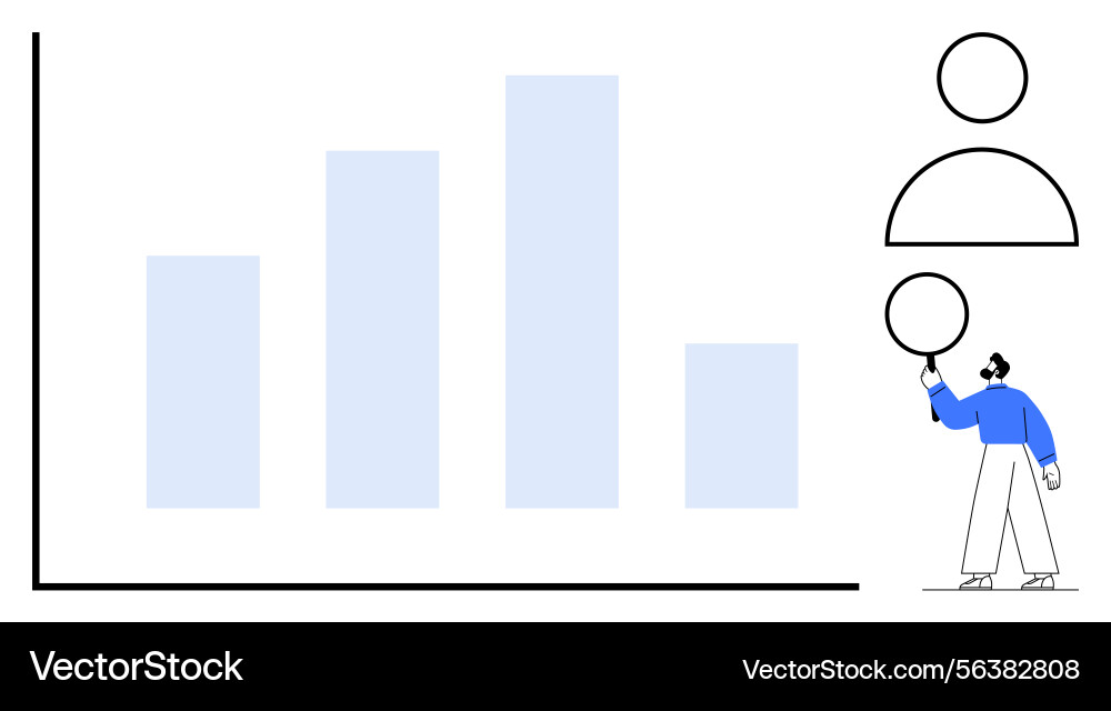 Person analyzing a bar chart with abstract user Person analyzing a bar chart with abstract user vector image
