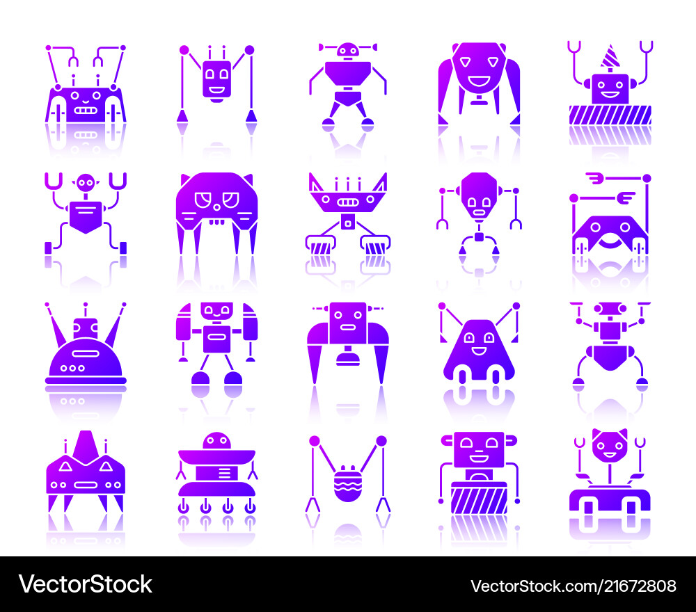Robot simple gradient icons set Robot simple gradient icons set vector image