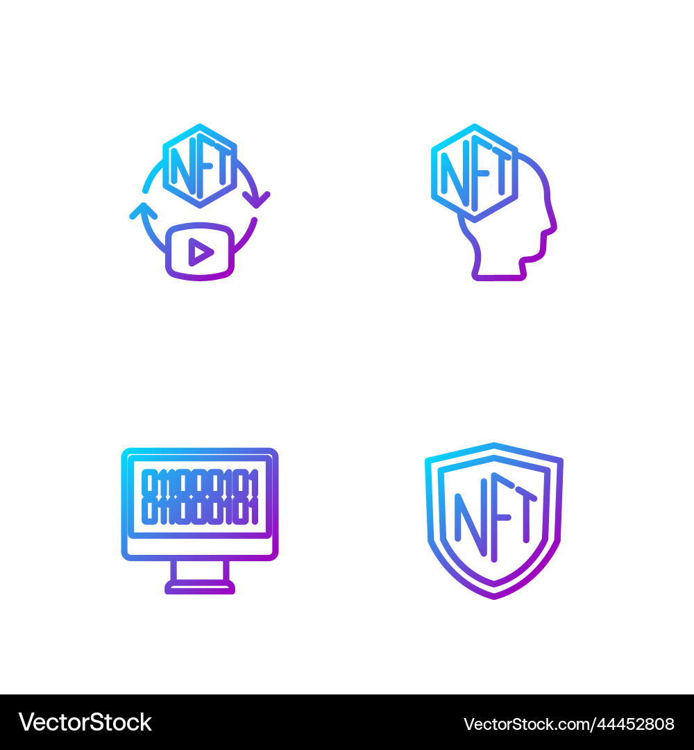 Set line nft shield binary code digital crypto Set line nft shield binary code digital crypto vector image