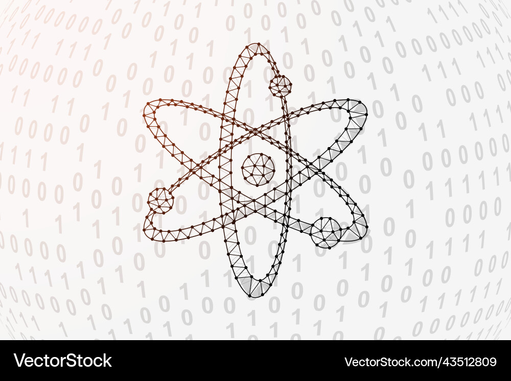 Atom 3d niedriges Polysymbol mit binärem Code Atom 3d niedriges Polysymbol mit binärem Code vektorbild
