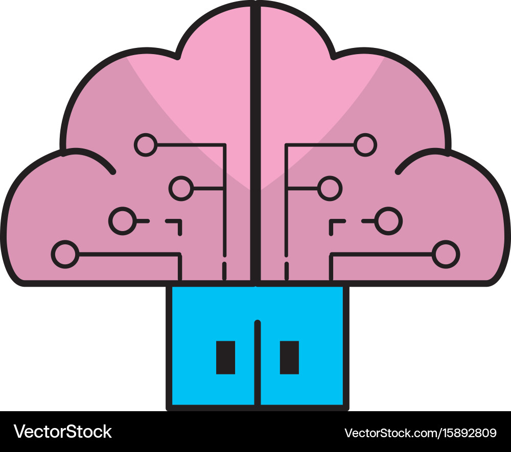 Brain cloud data with circuits and door connection vector image