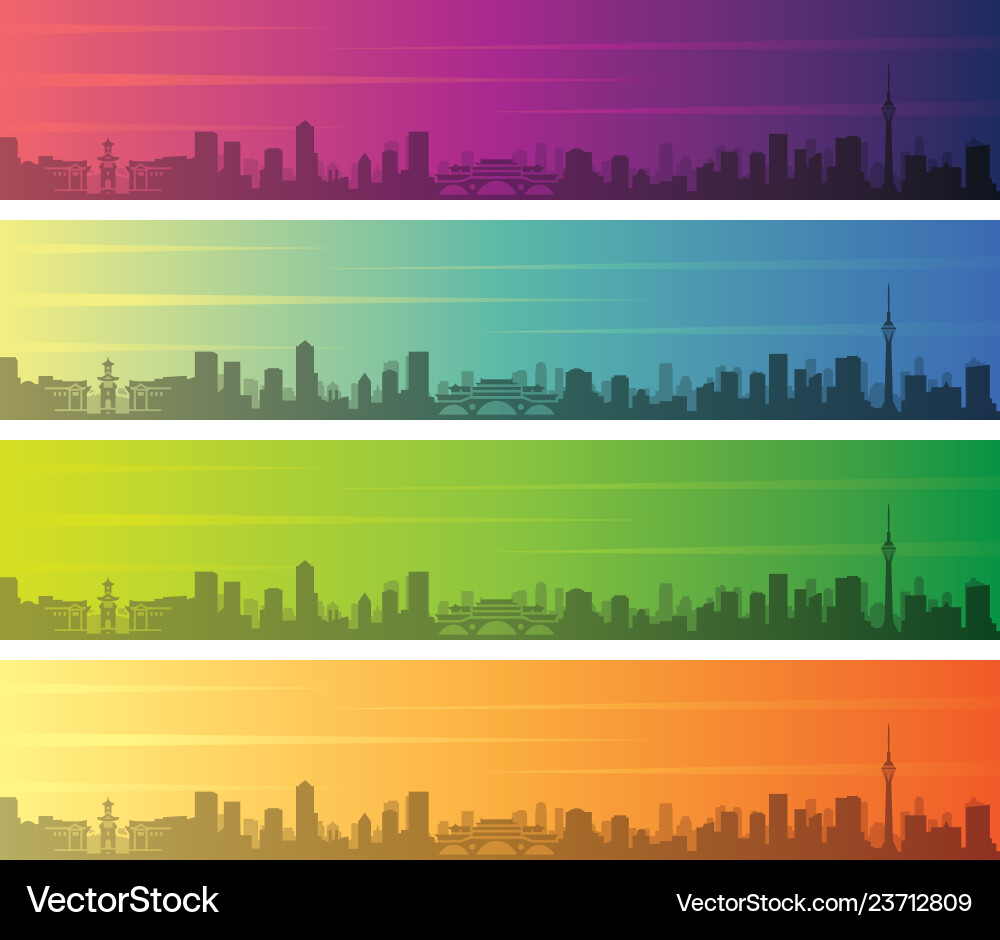 Chengdu multiple color gradient skyline banner Vector Image