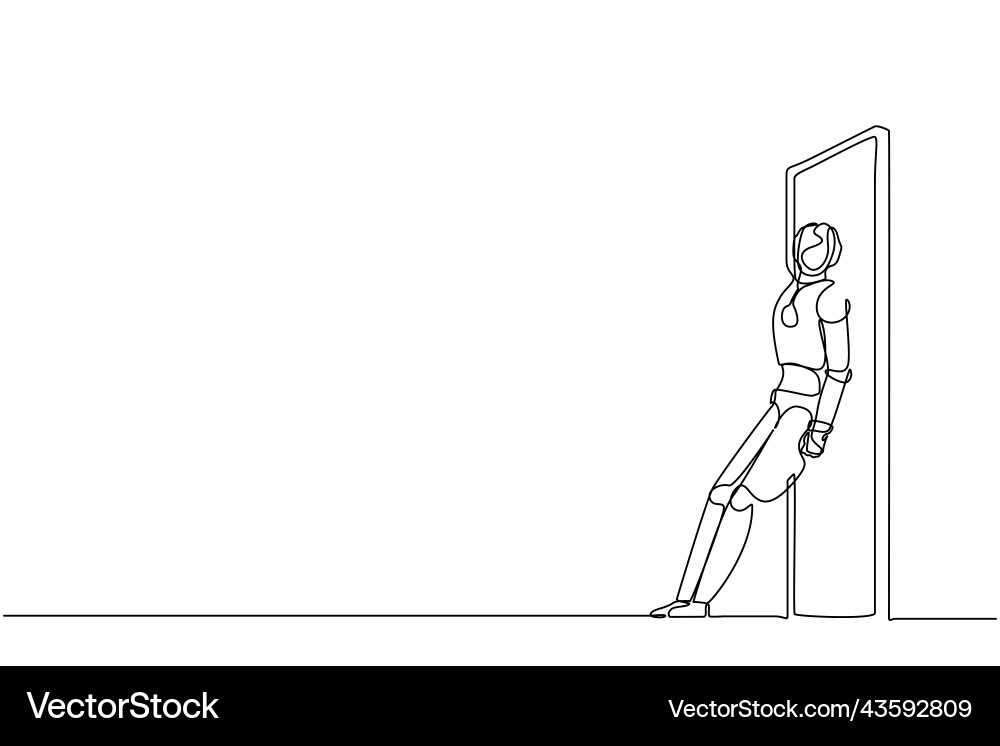 Continuous one line drawing robots standing Continuous one line drawing robots standing vector image