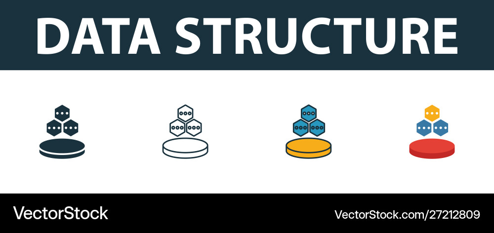Data structure icon set four simple symbols Data structure icon set four simple symbols vector image