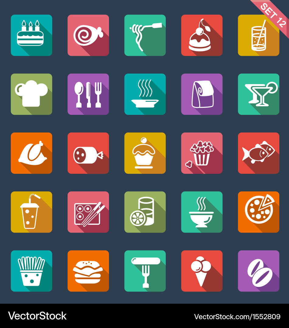 Food Icon Set - Flat Style Royalty Free Vector Image