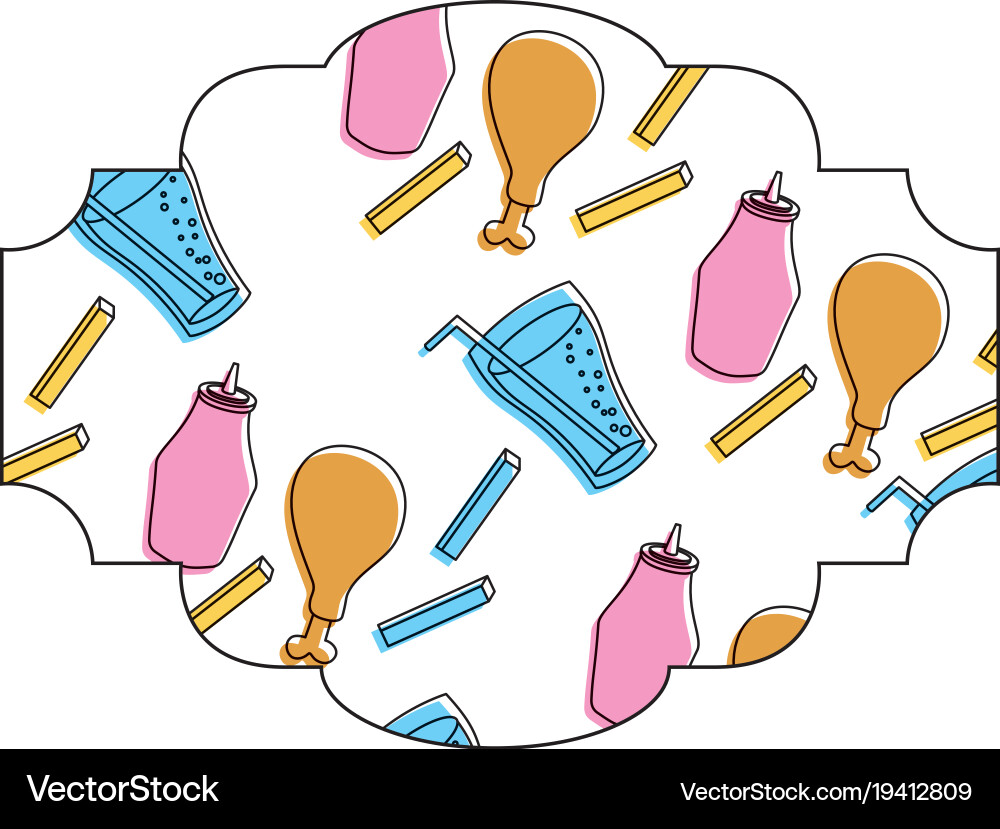 Frame with fast food pattern background Vector Image