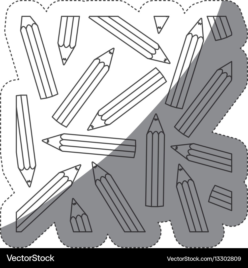 Grayscale contour sticker with pattern of pencils vector image
