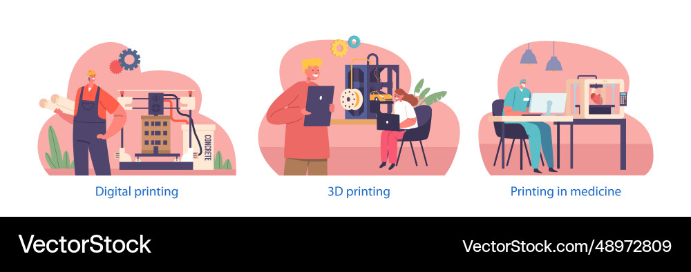 Isolated elements with characters use 3d printing Isolated elements with characters use 3d printing vector image