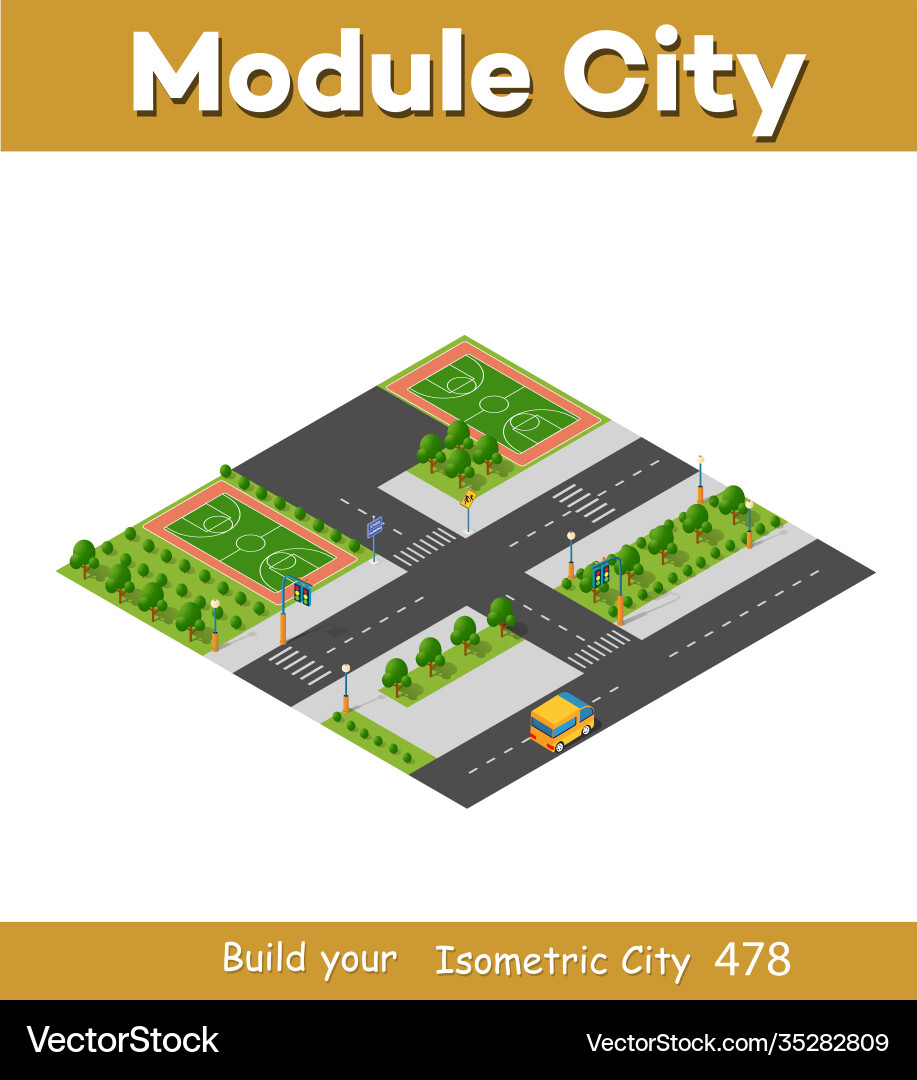 Isometric 3d block module district part Isometric 3d block module district part vector image