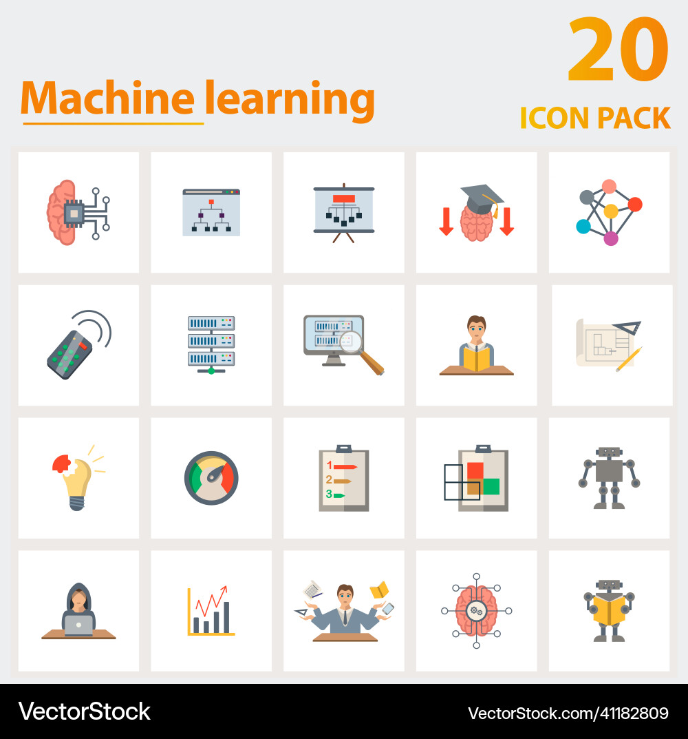 Machine learning icon set collection of simple Machine learning icon set collection of simple vector image