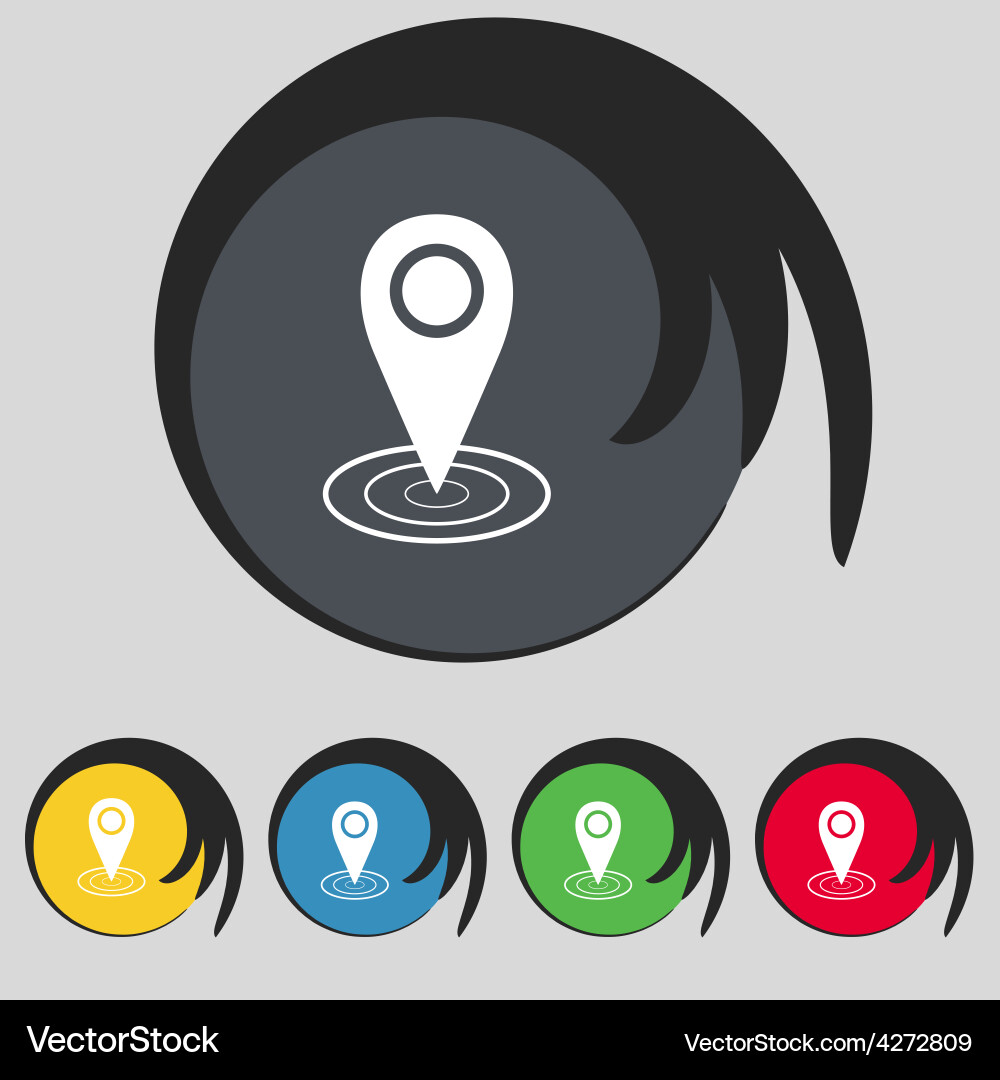 Map pointer icon sign symbol on five colored vector image