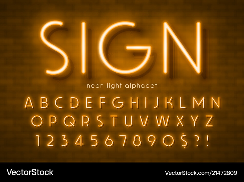 Neon light alphabet extra glowing font swatch Vector Image